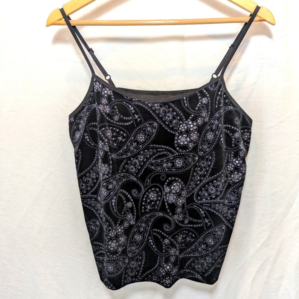 Black and Gray and Silver Paisley Bandana Retro Vintage print Women's Top Cami